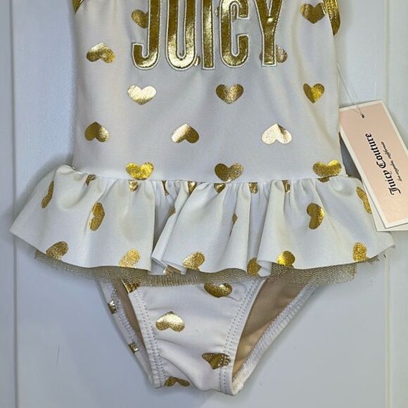 Juicy Couture Baby Girl Golden Hearts One Piece Swimsuit NEW Size 12 Month - Picture 4 of 7